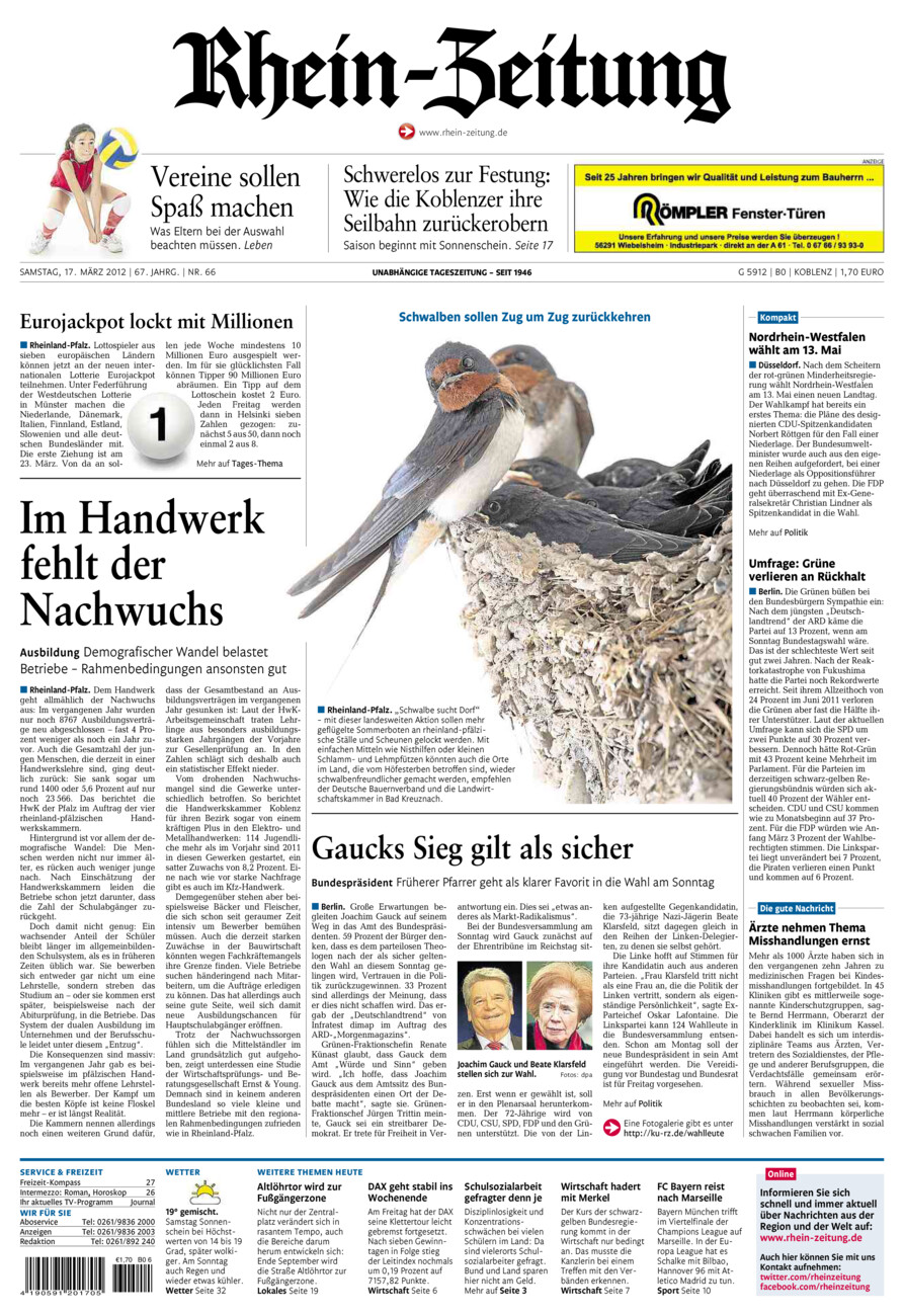 Rhein-Zeitung Koblenz & Region vom Samstag, 17.03.2012