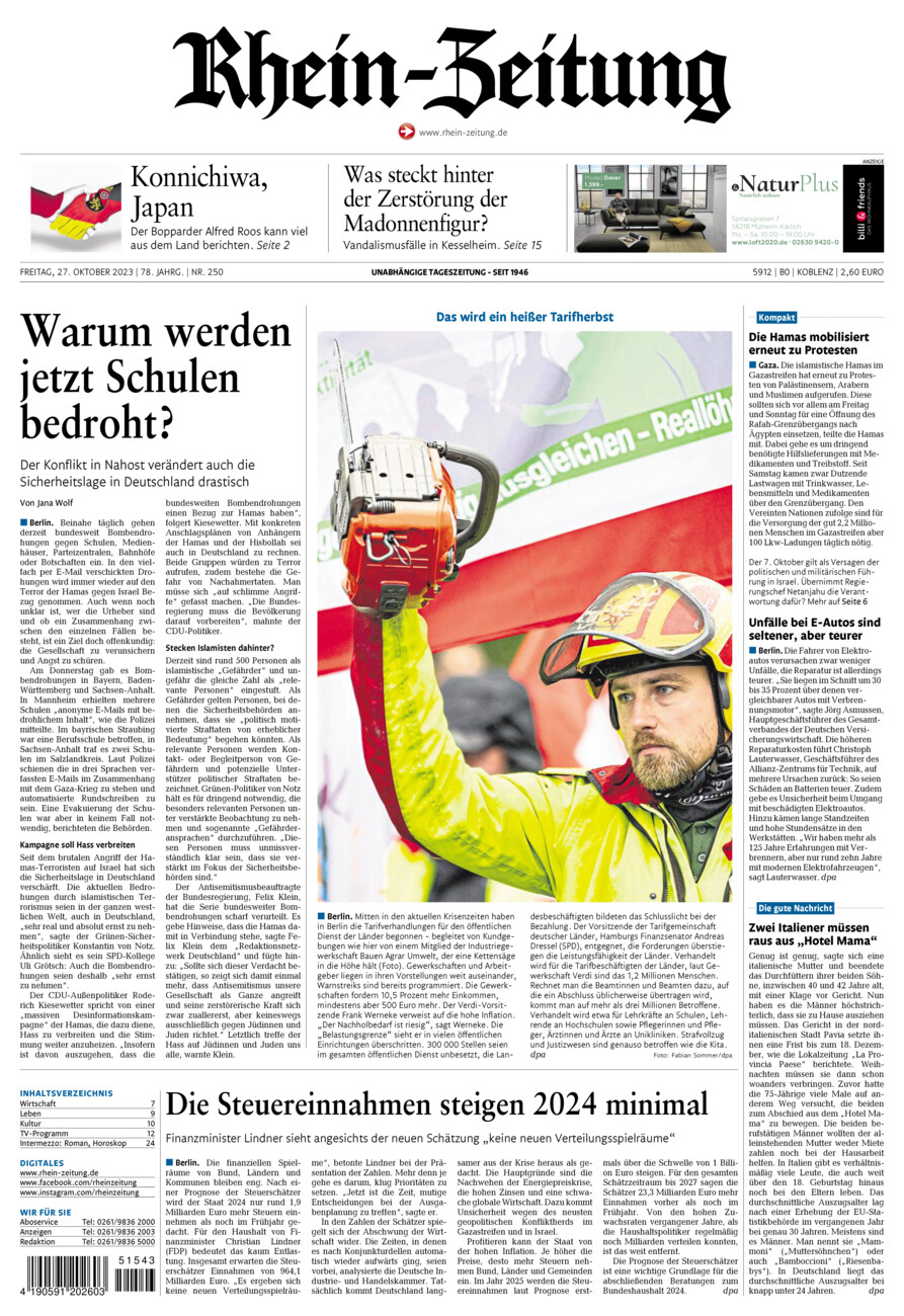 Rhein-Zeitung Koblenz & Region vom Freitag, 27.10.2023