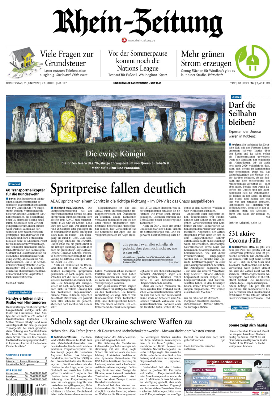 Rhein-Zeitung Koblenz & Region vom Donnerstag, 02.06.2022