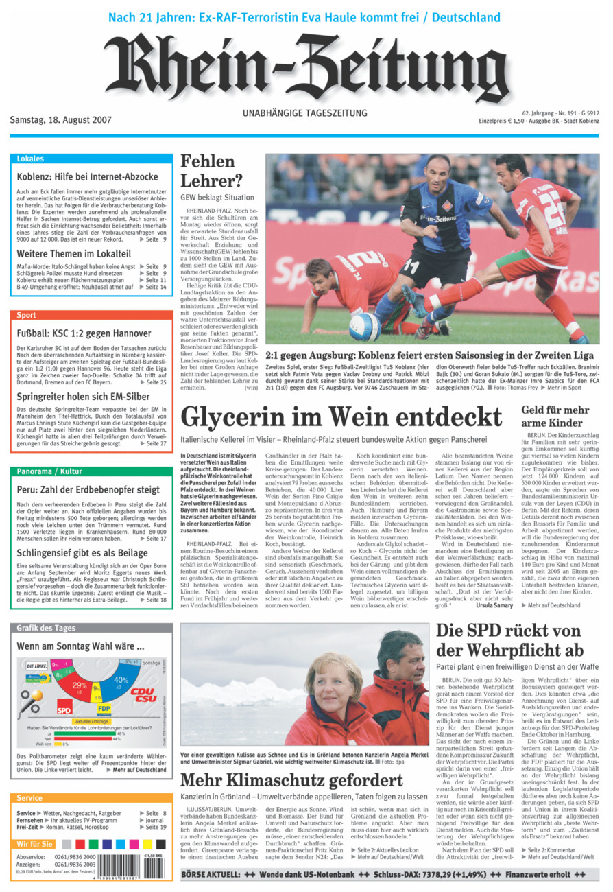 Rhein-Zeitung Koblenz & Region vom Samstag, 18.08.2007