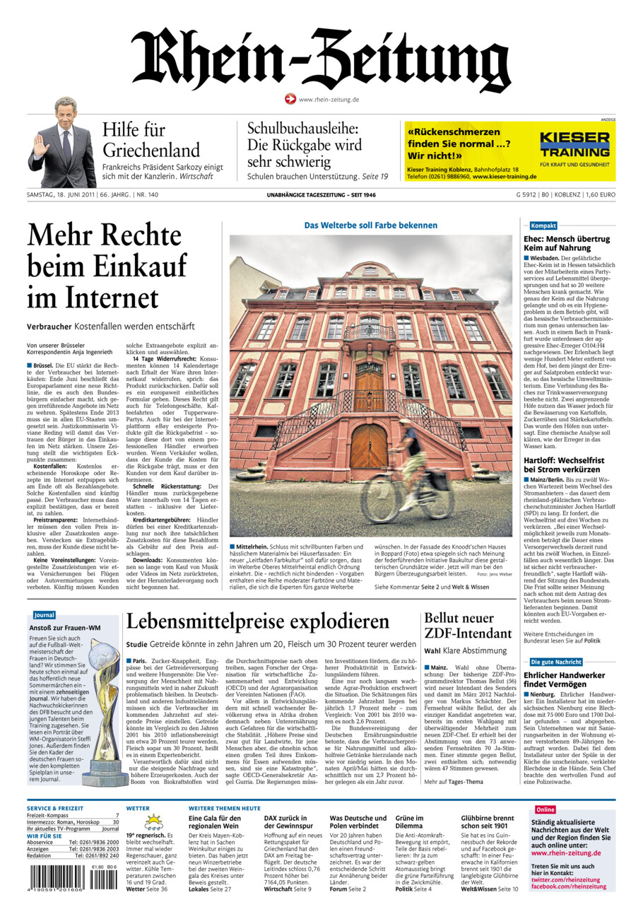 Rhein-Zeitung Koblenz & Region vom Samstag, 18.06.2011