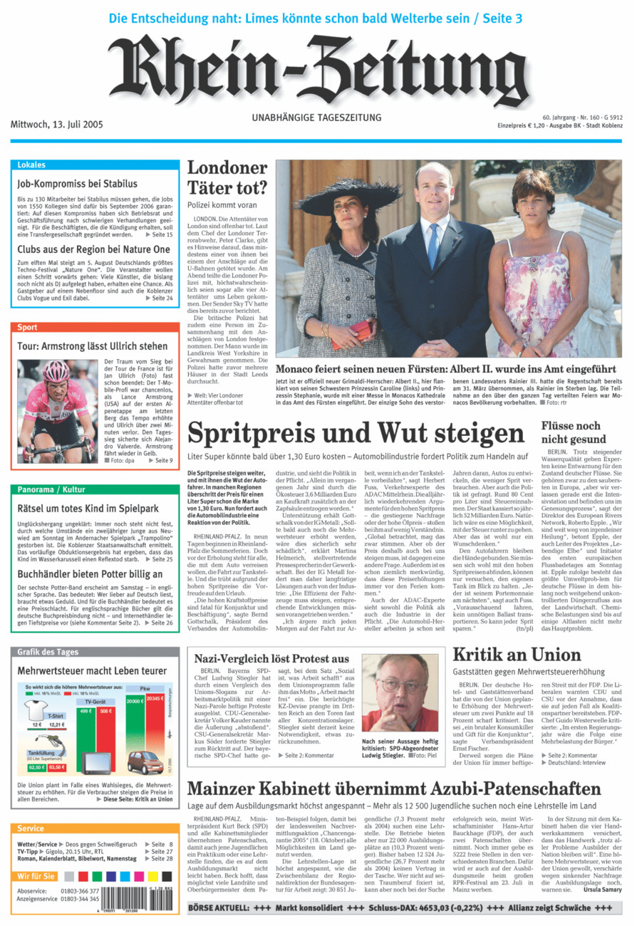 Rhein-Zeitung Koblenz & Region vom Mittwoch, 13.07.2005