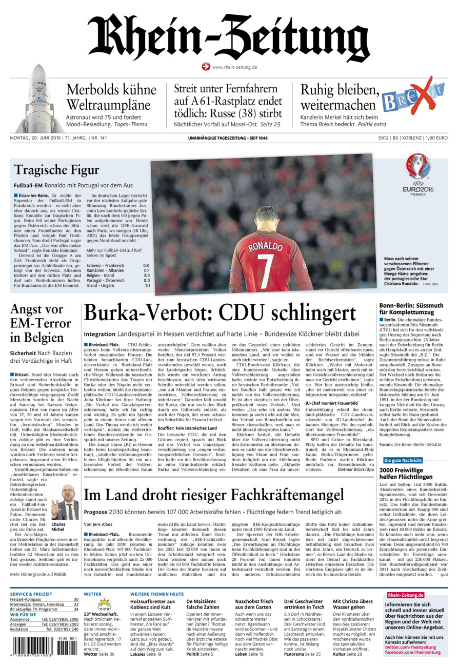 Rhein-Zeitung Koblenz & Region vom Montag, 20.06.2016