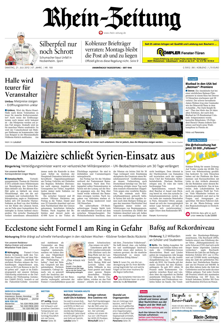 Rhein-Zeitung Koblenz & Region vom Samstag, 21.07.2012