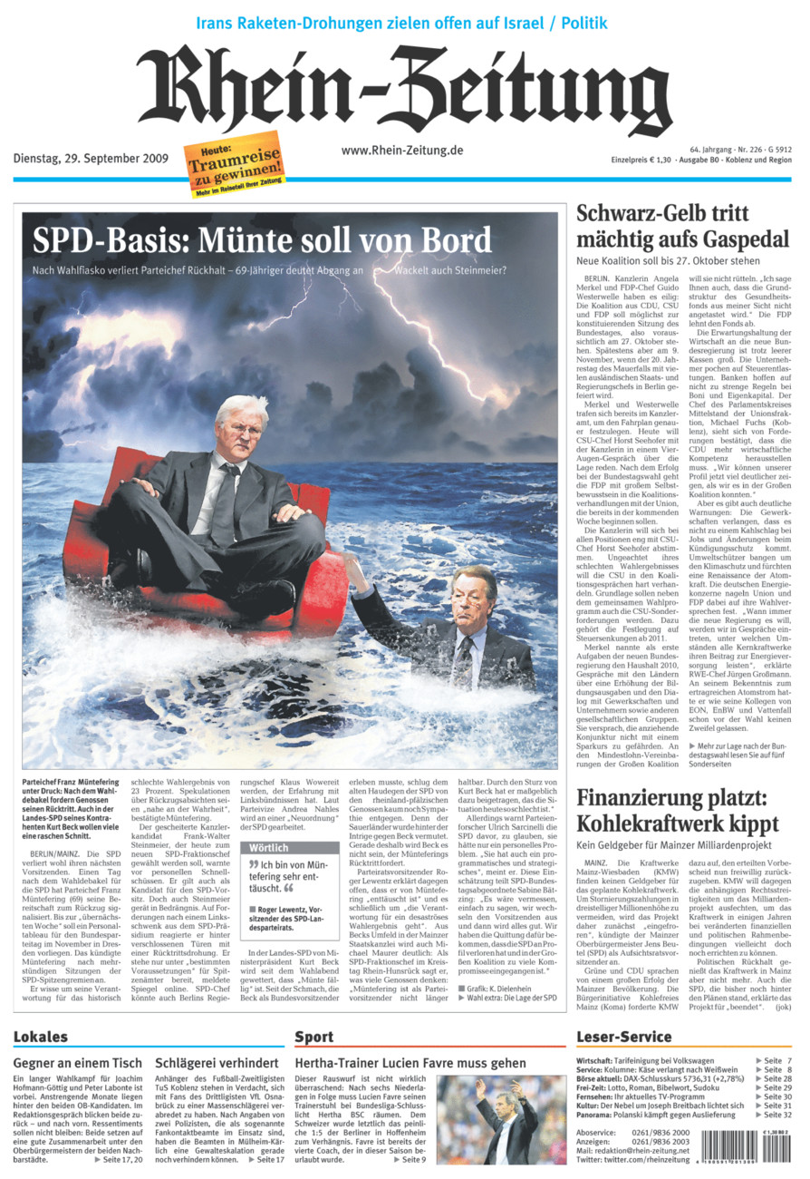 Rhein-Zeitung Koblenz & Region vom Dienstag, 29.09.2009