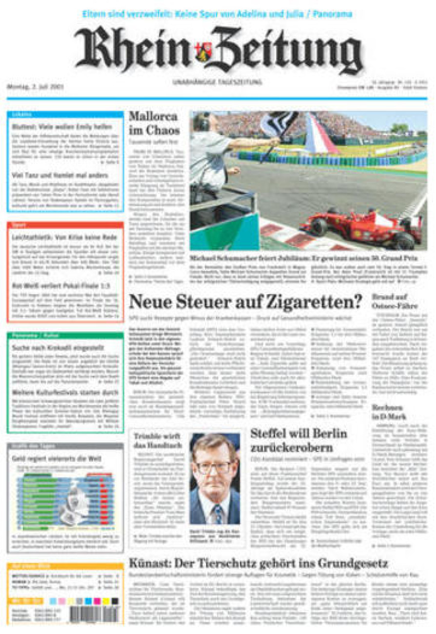 Rhein-Zeitung Koblenz & Region vom Montag, 02.07.2001