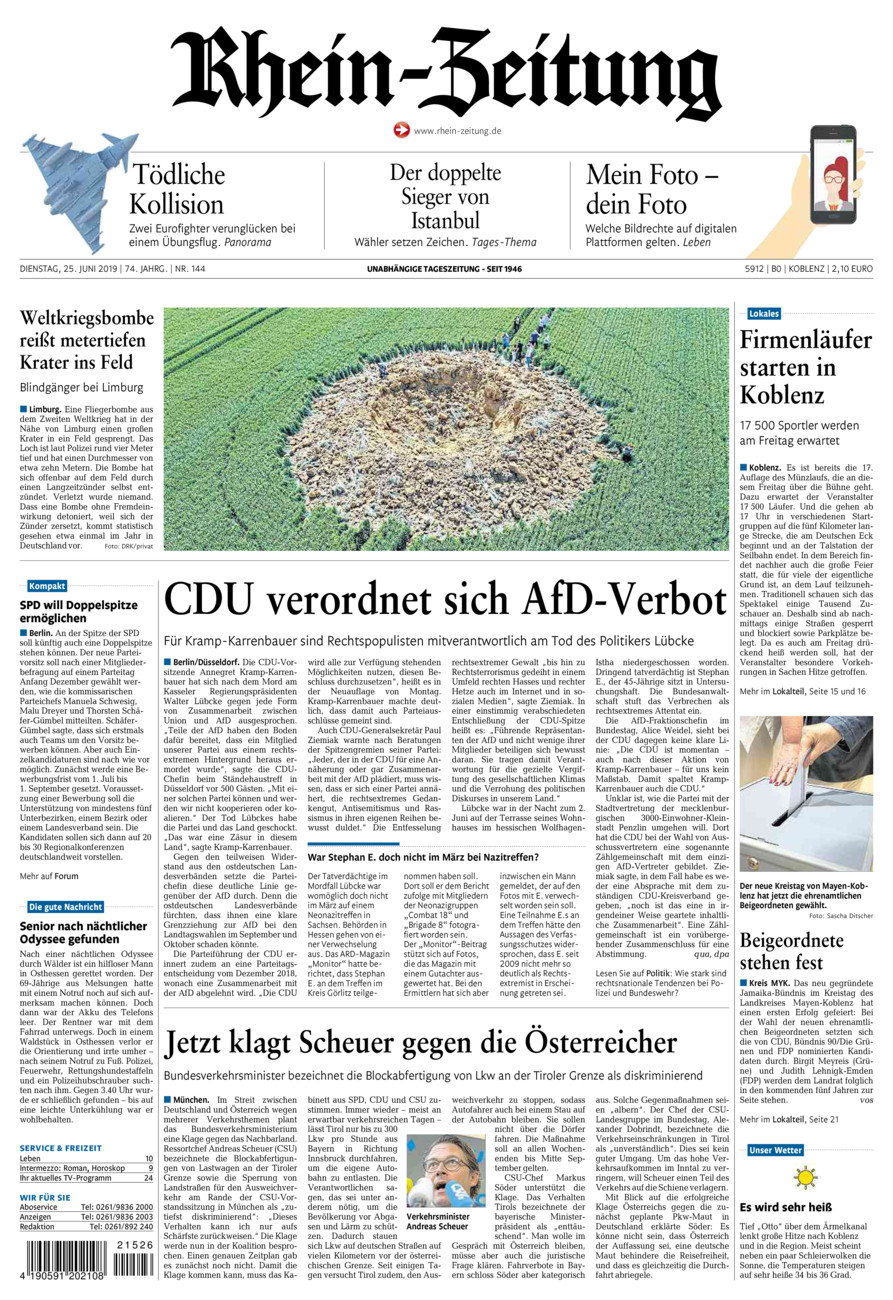 Rhein-Zeitung Koblenz & Region vom Dienstag, 25.06.2019