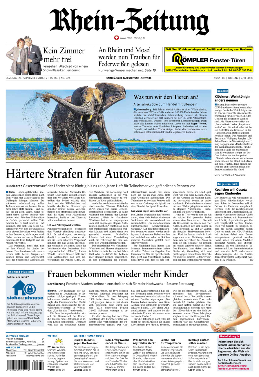 Rhein-Zeitung Koblenz & Region vom Samstag, 24.09.2016