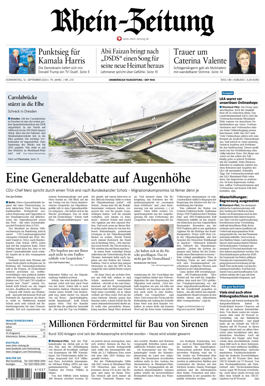 Rhein-Zeitung Koblenz & Region vom Donnerstag, 12.09.2024