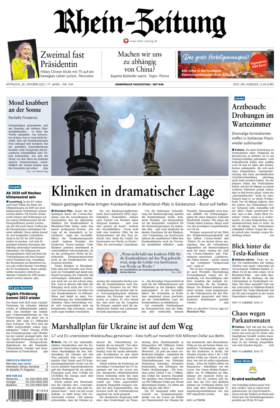 Rhein-Zeitung Koblenz & Region vom Mittwoch, 26.10.2022