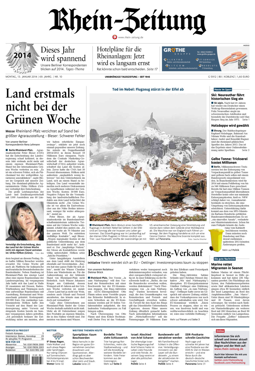Rhein-Zeitung Koblenz & Region vom Montag, 13.01.2014