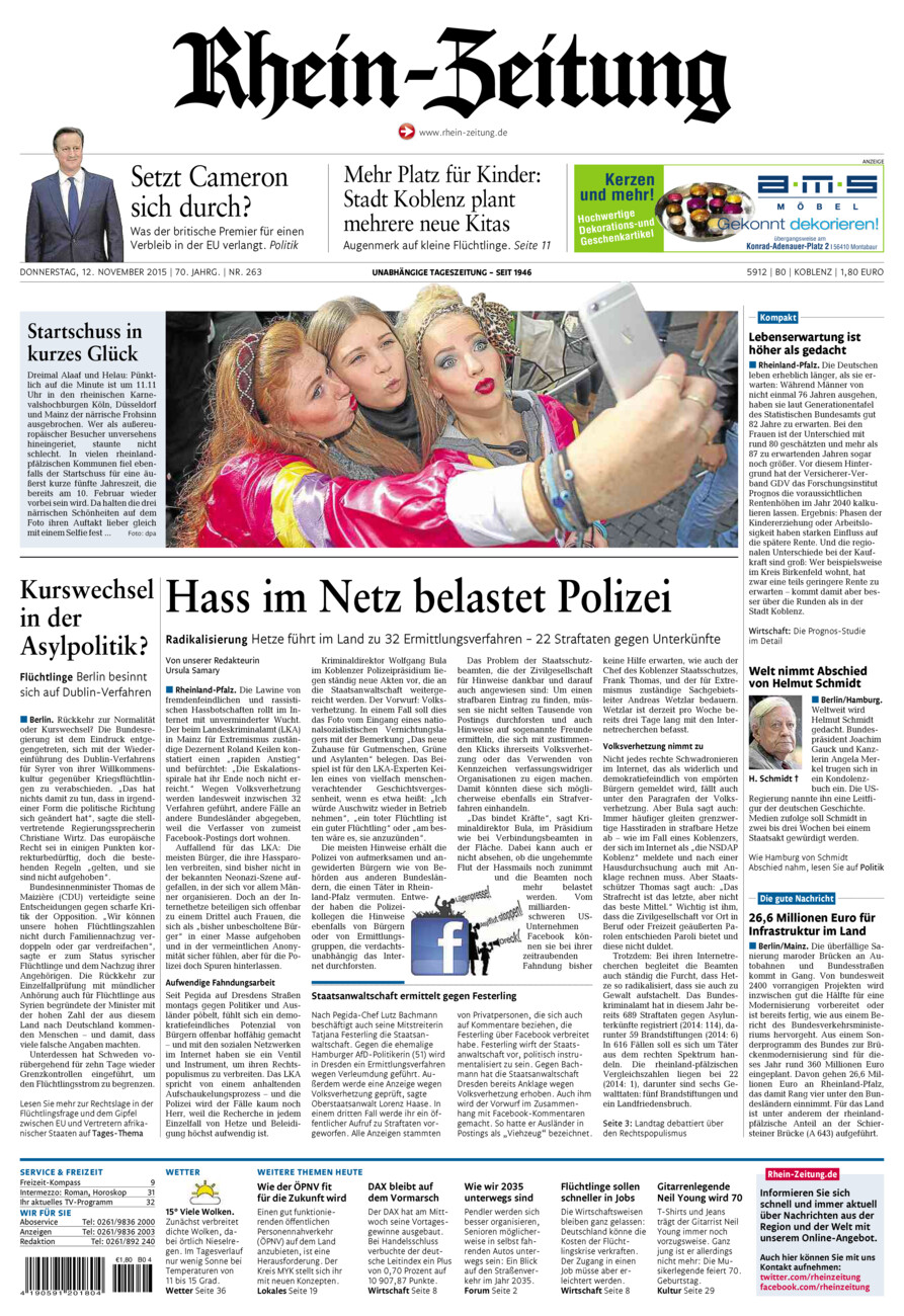 Rhein-Zeitung Koblenz & Region vom Donnerstag, 12.11.2015