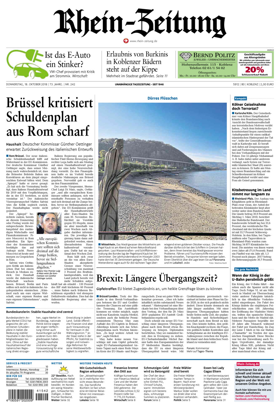 Rhein-Zeitung Koblenz & Region vom Donnerstag, 18.10.2018