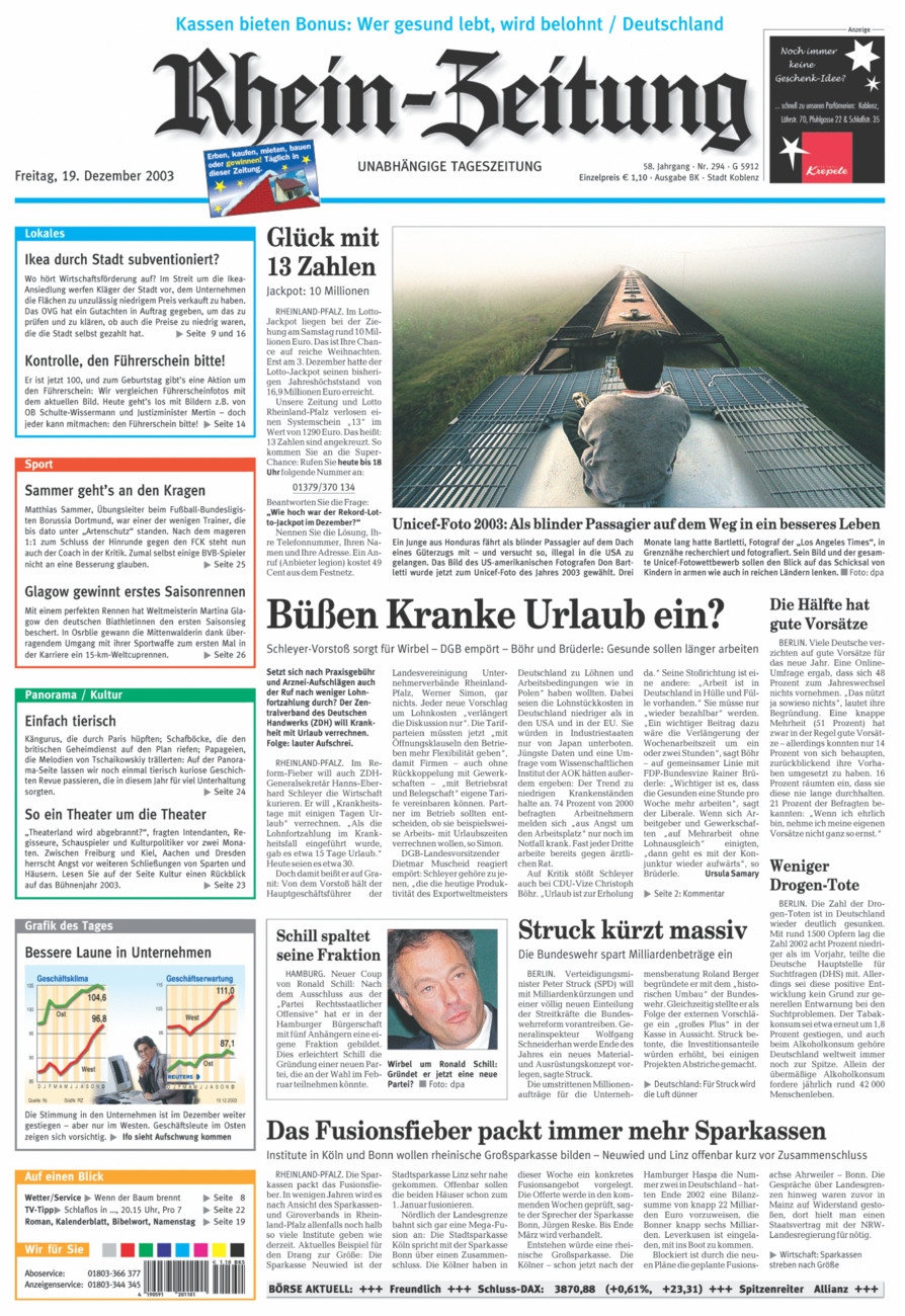 Rhein-Zeitung Koblenz & Region vom Freitag, 19.12.2003