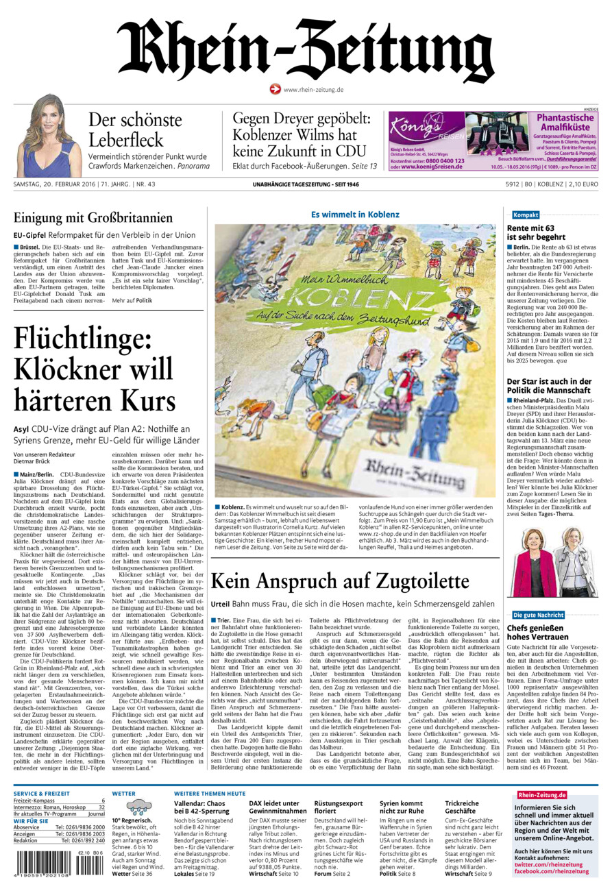 Rhein-Zeitung Koblenz & Region vom Samstag, 20.02.2016