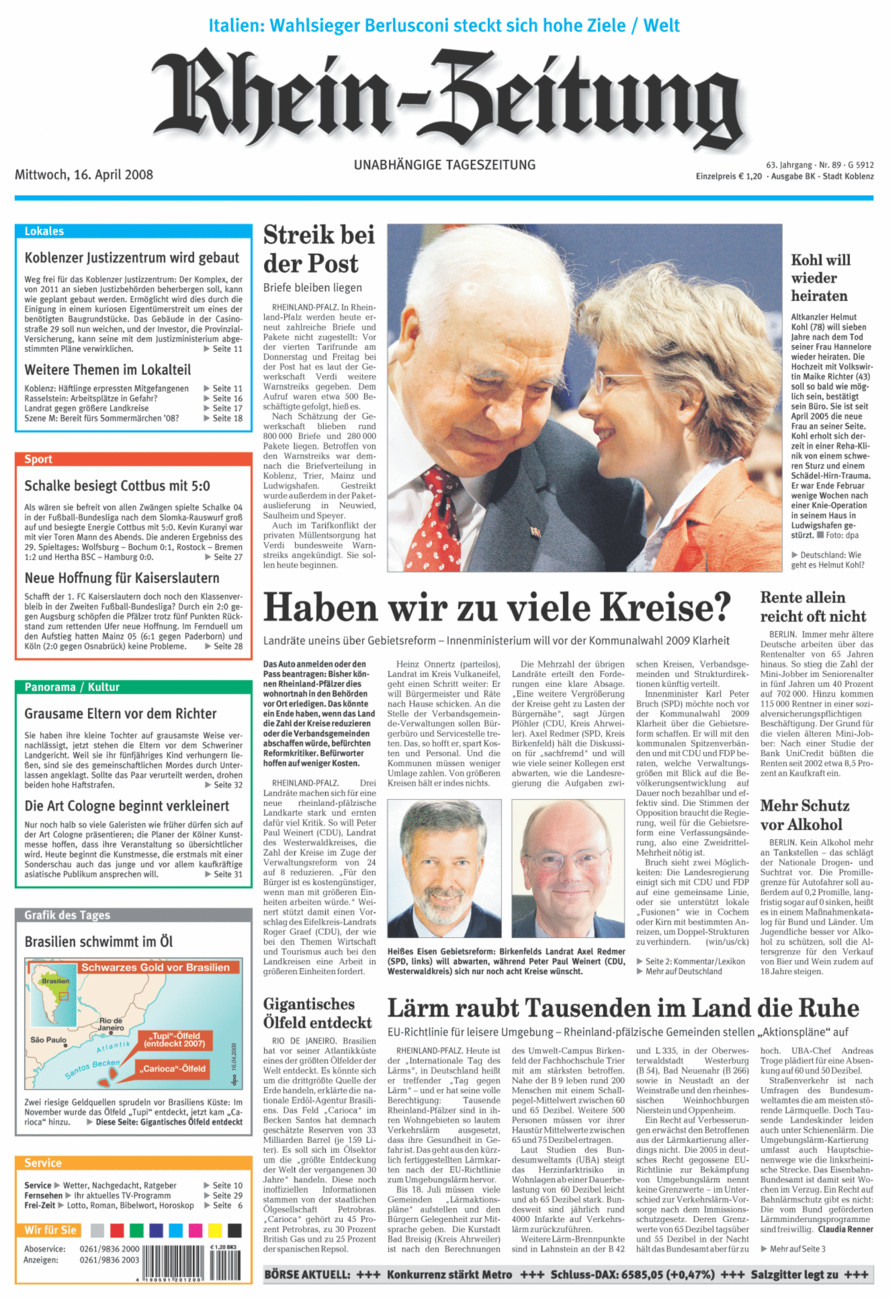 Rhein-Zeitung Koblenz & Region vom Mittwoch, 16.04.2008