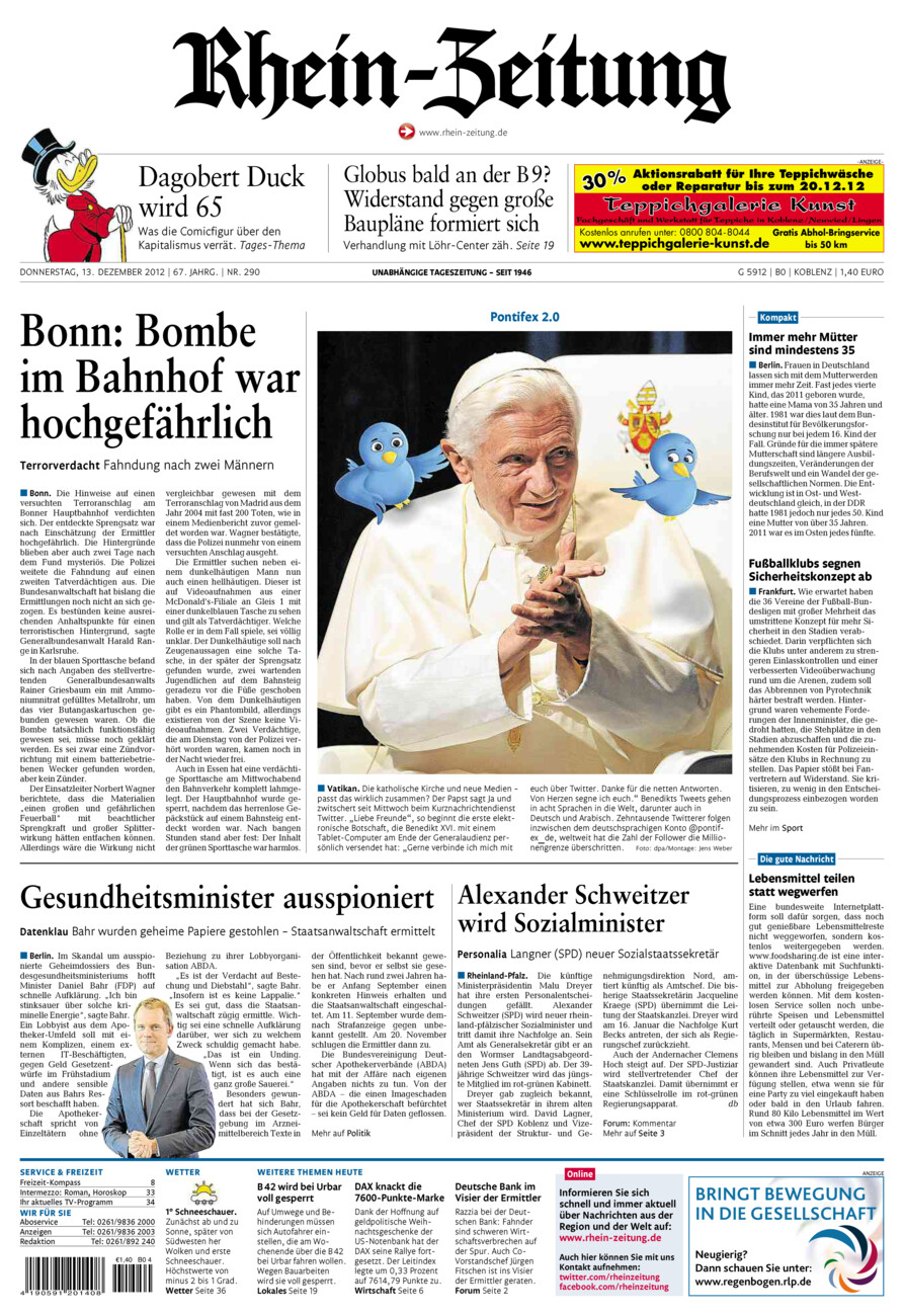 Rhein-Zeitung Koblenz & Region vom Donnerstag, 13.12.2012