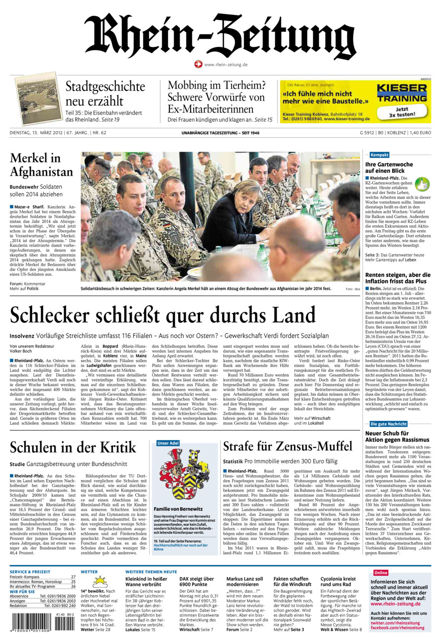 Rhein-Zeitung Koblenz & Region vom Dienstag, 13.03.2012