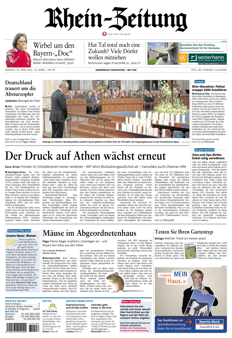 Rhein-Zeitung Koblenz & Region vom Samstag, 18.04.2015