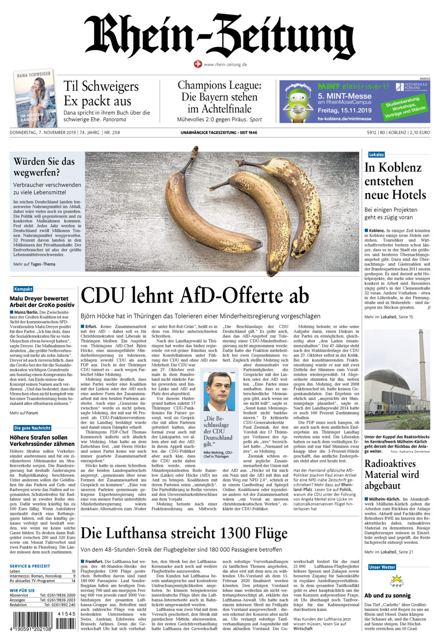 Rhein-Zeitung Koblenz & Region vom Donnerstag, 07.11.2019
