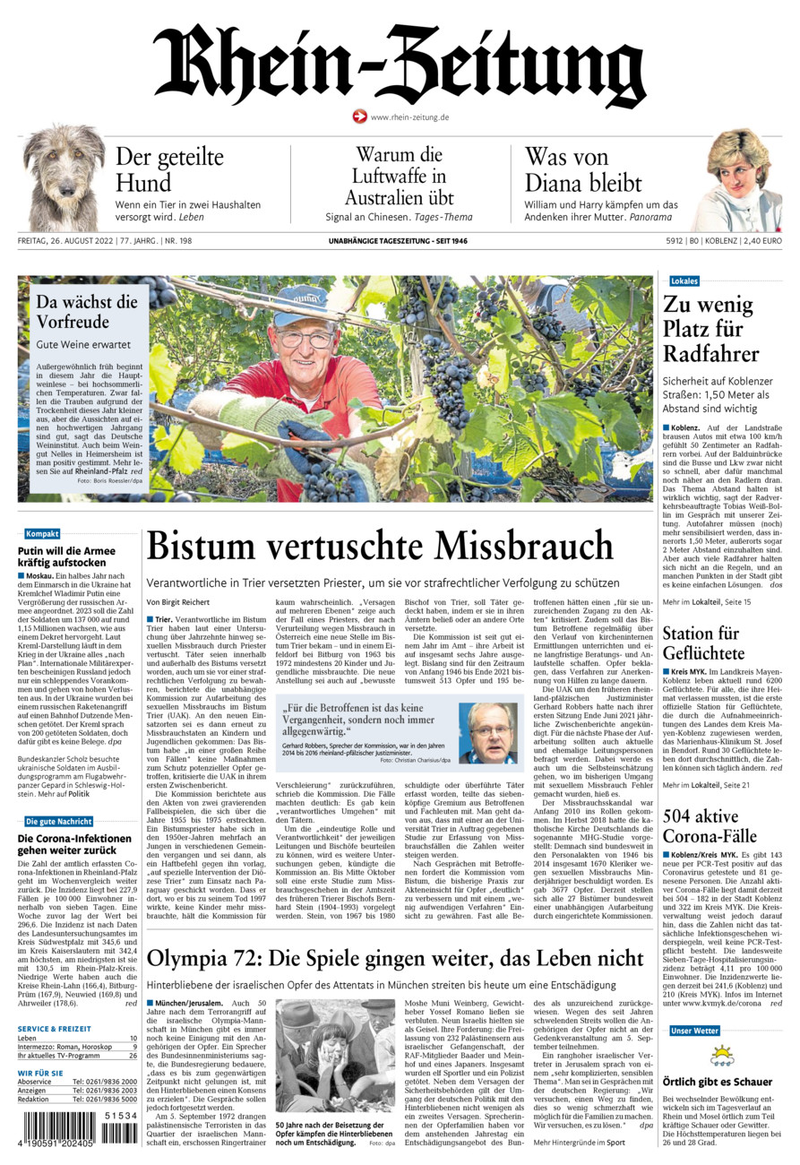 Rhein-Zeitung Koblenz & Region vom Freitag, 26.08.2022