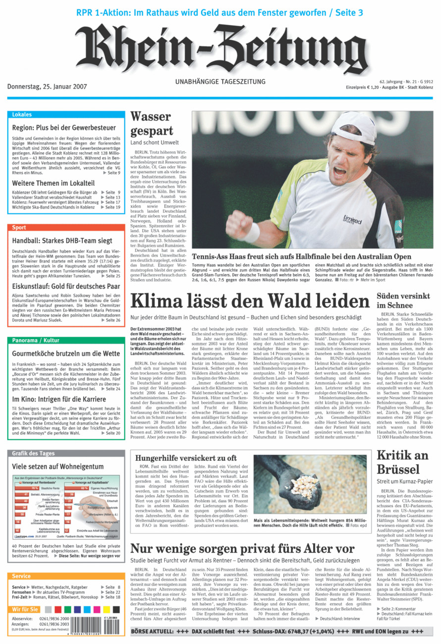 Rhein-Zeitung Koblenz & Region vom Donnerstag, 25.01.2007