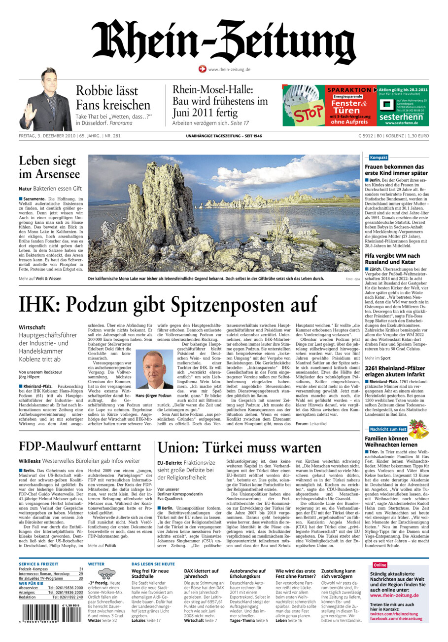 Rhein-Zeitung Koblenz & Region vom Freitag, 03.12.2010