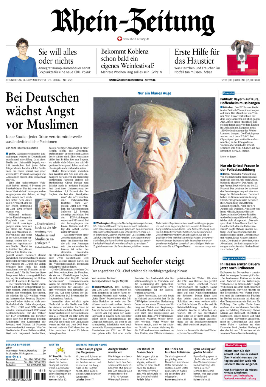 Rhein-Zeitung Koblenz & Region vom Donnerstag, 08.11.2018