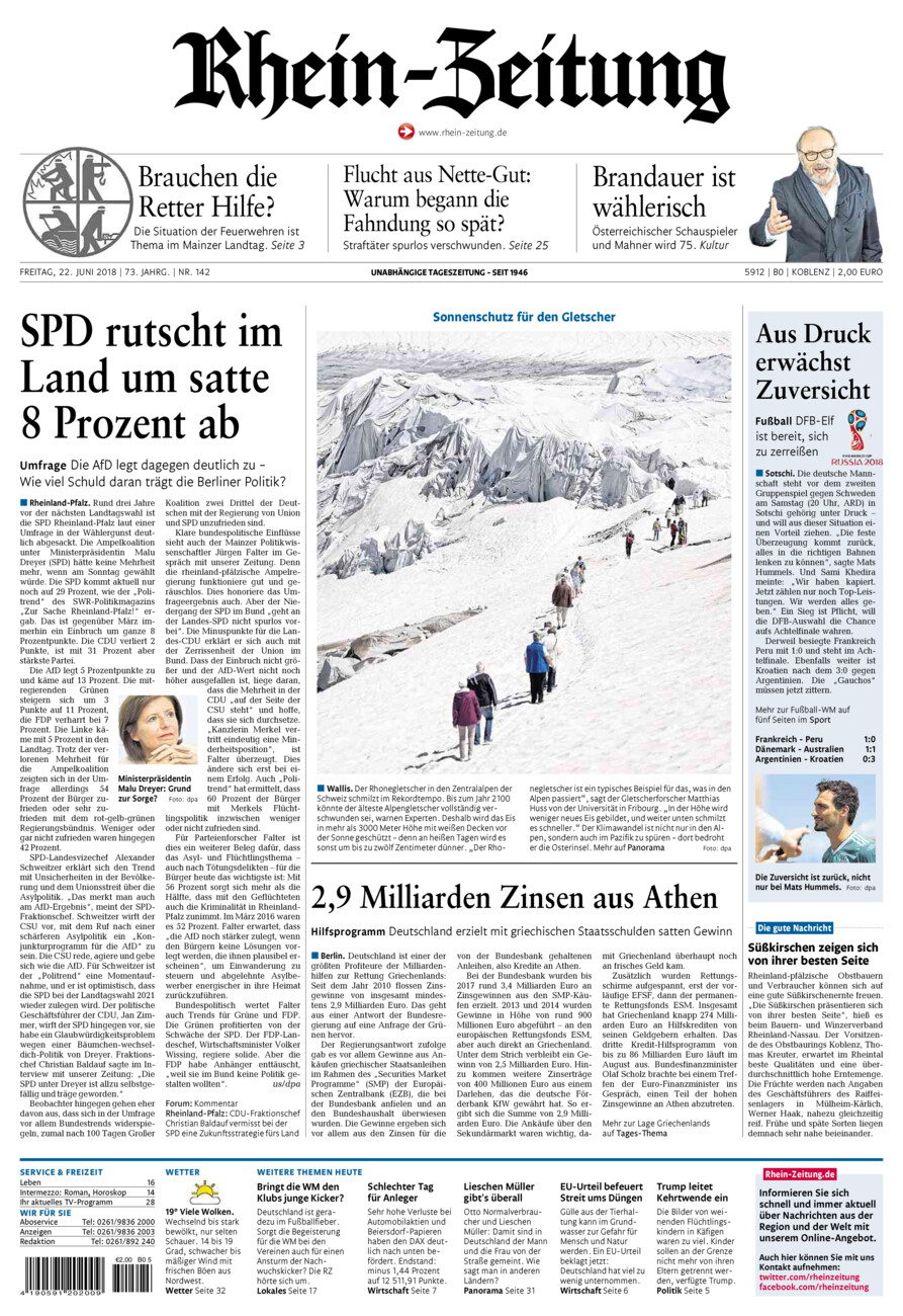 Rhein-Zeitung Koblenz & Region vom Freitag, 22.06.2018