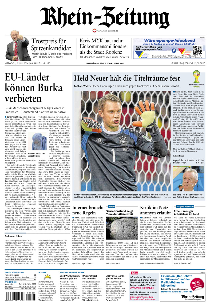 Rhein-Zeitung Koblenz & Region vom Mittwoch, 02.07.2014