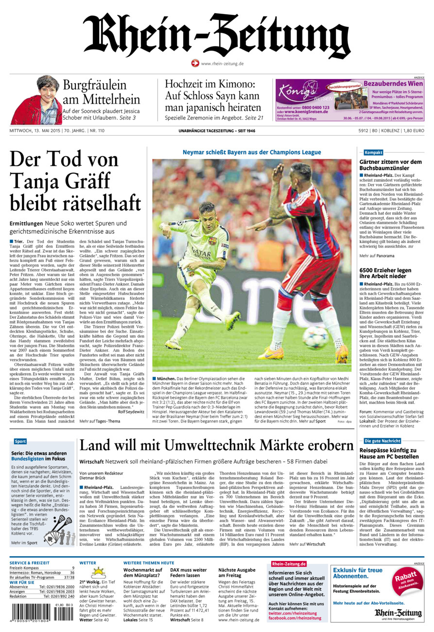 Rhein-Zeitung Koblenz & Region vom Mittwoch, 13.05.2015