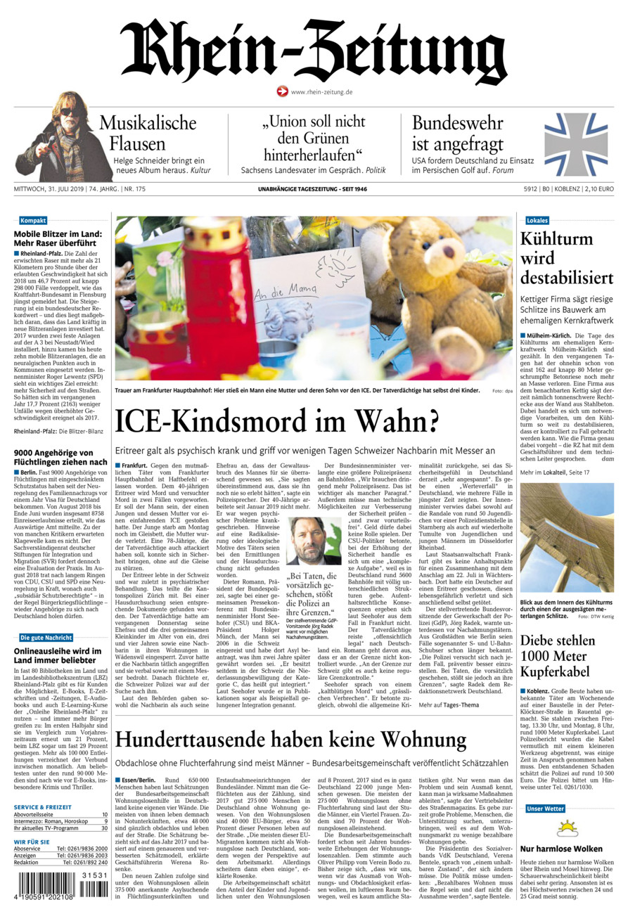 Rhein-Zeitung Koblenz & Region vom Mittwoch, 31.07.2019