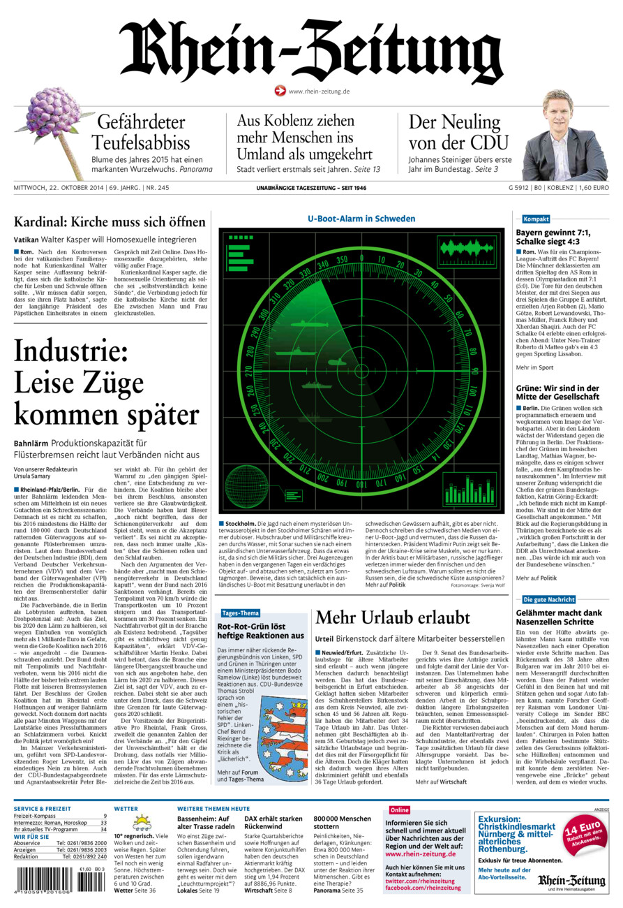Rhein-Zeitung Koblenz & Region vom Mittwoch, 22.10.2014