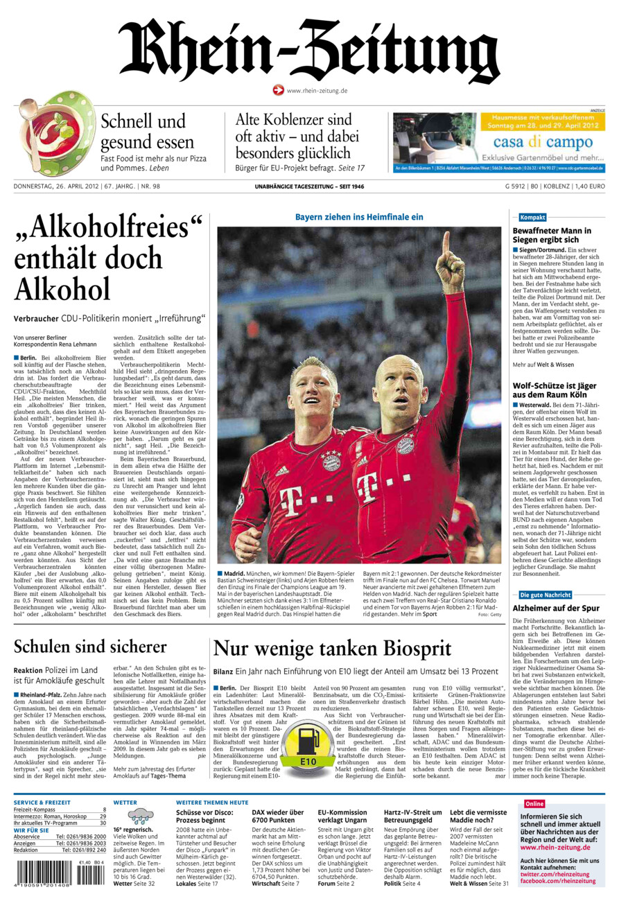 Rhein-Zeitung Koblenz & Region vom Donnerstag, 26.04.2012