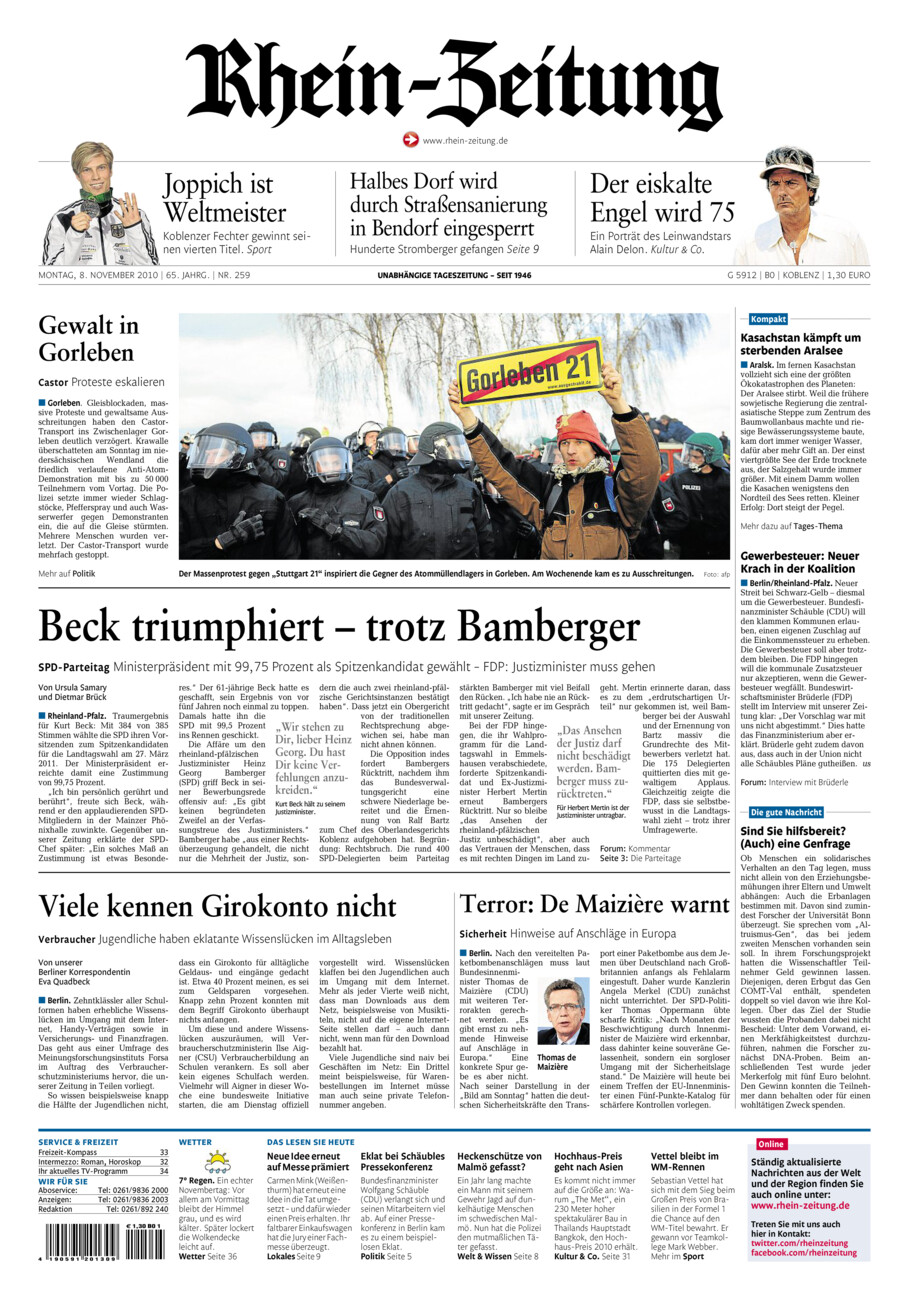 Rhein-Zeitung Koblenz & Region vom Montag, 08.11.2010