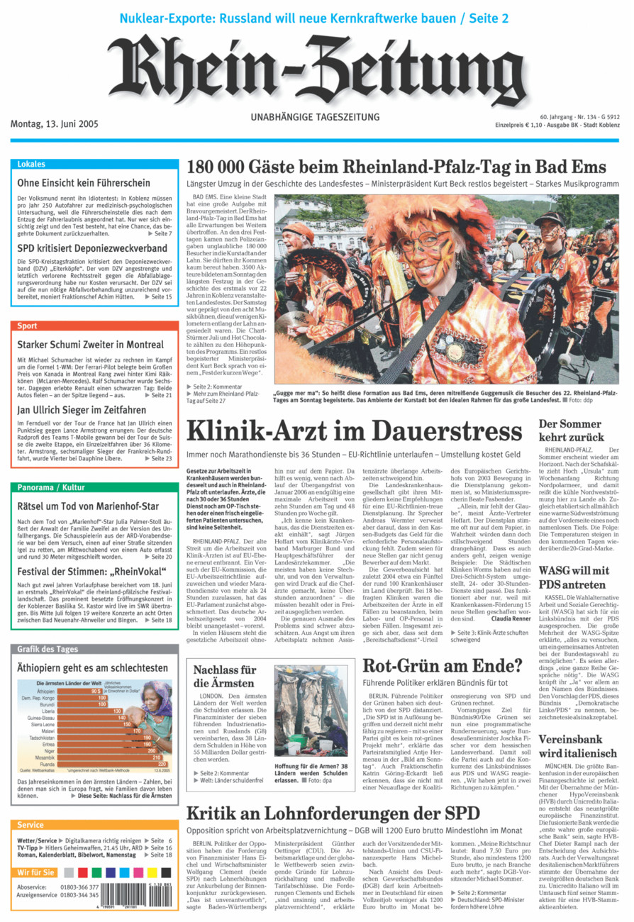 Rhein-Zeitung Koblenz & Region vom Montag, 13.06.2005