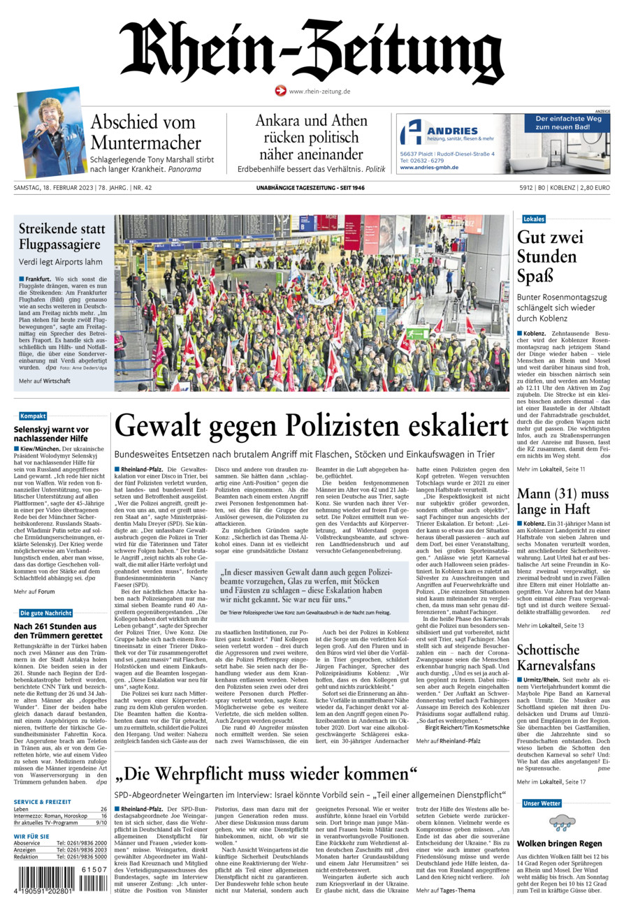 Rhein-Zeitung Koblenz & Region vom Samstag, 18.02.2023
