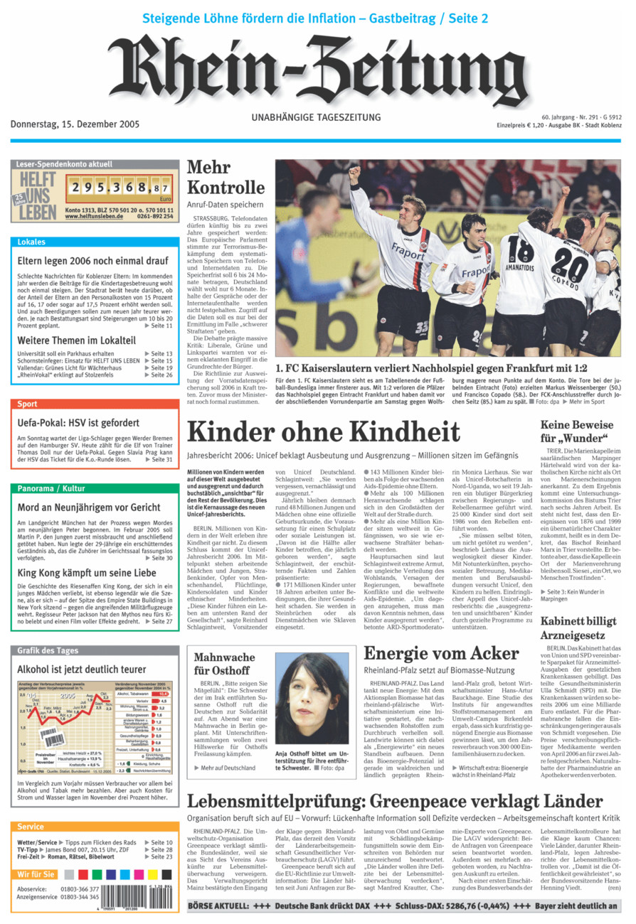 Rhein-Zeitung Koblenz & Region vom Donnerstag, 15.12.2005