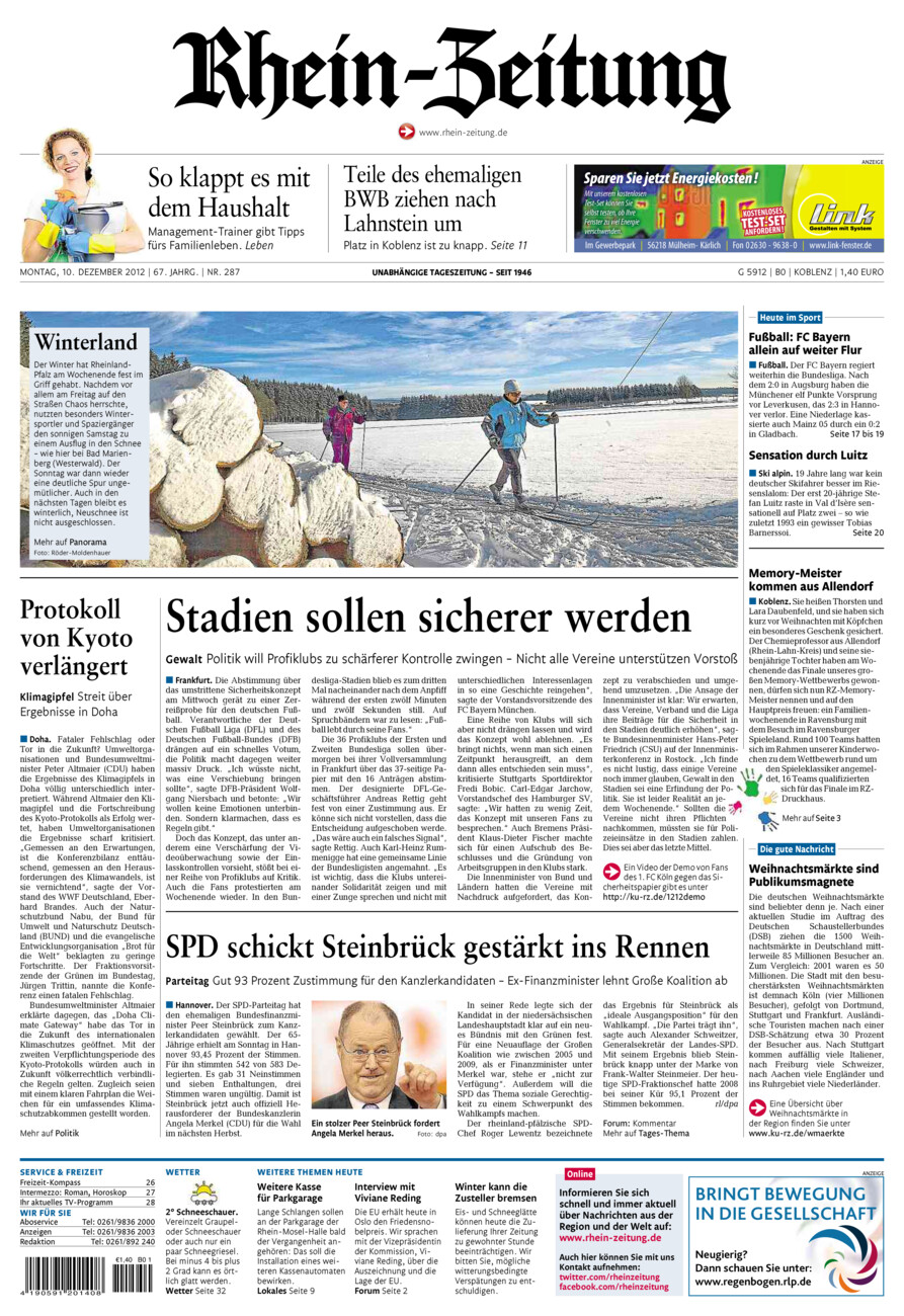 Rhein-Zeitung Koblenz & Region vom Montag, 10.12.2012
