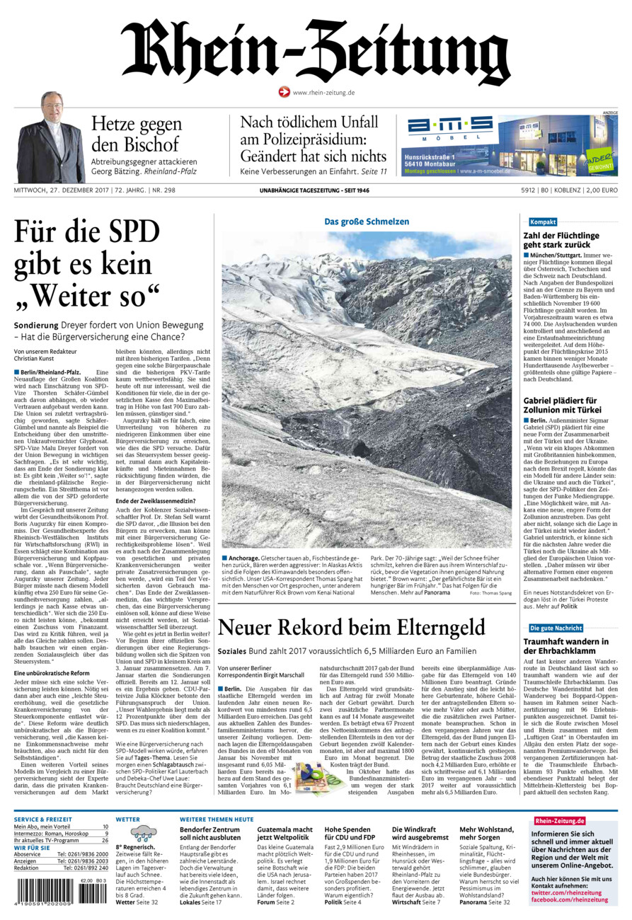 Rhein-Zeitung Koblenz & Region vom Mittwoch, 27.12.2017