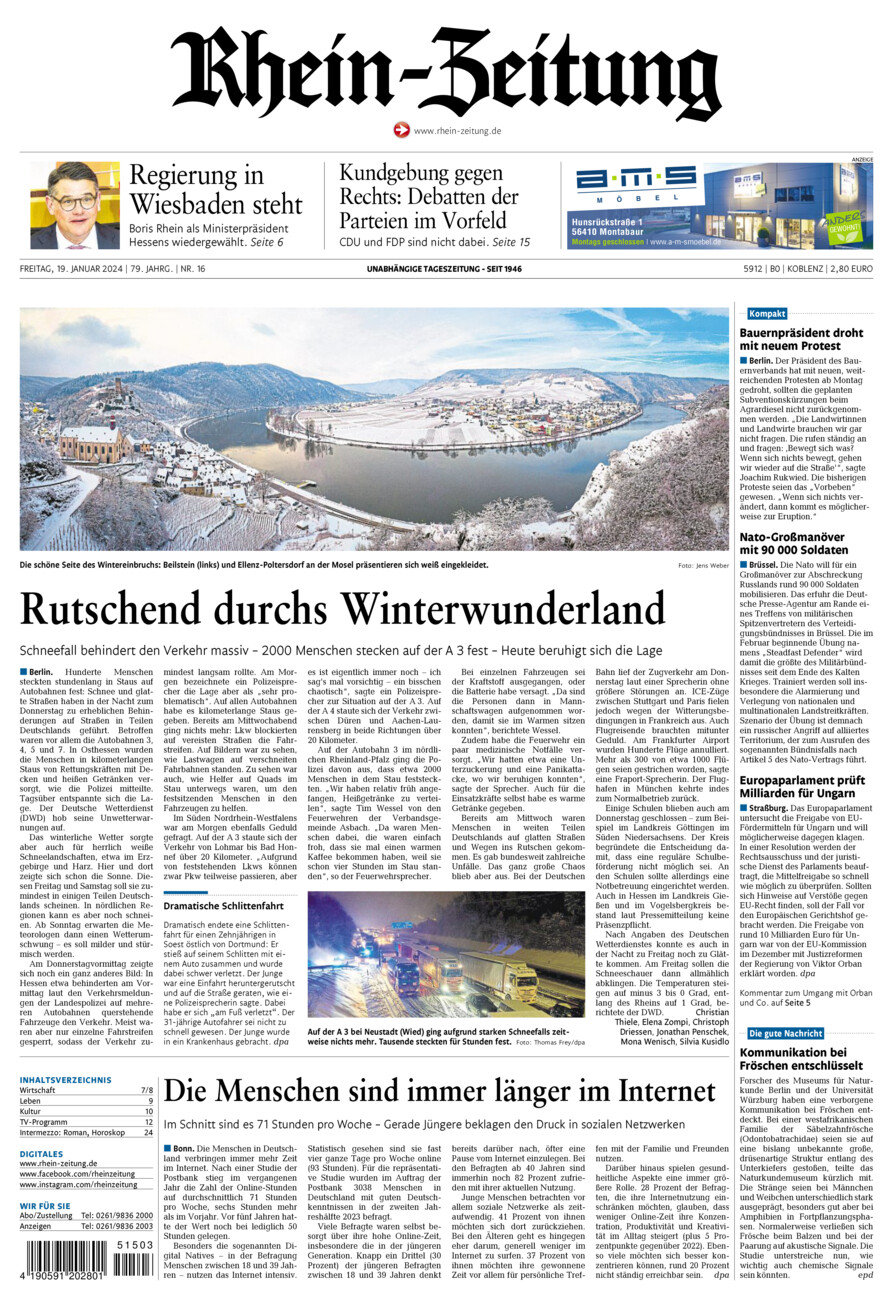Rhein-Zeitung Koblenz & Region vom Freitag, 19.01.2024