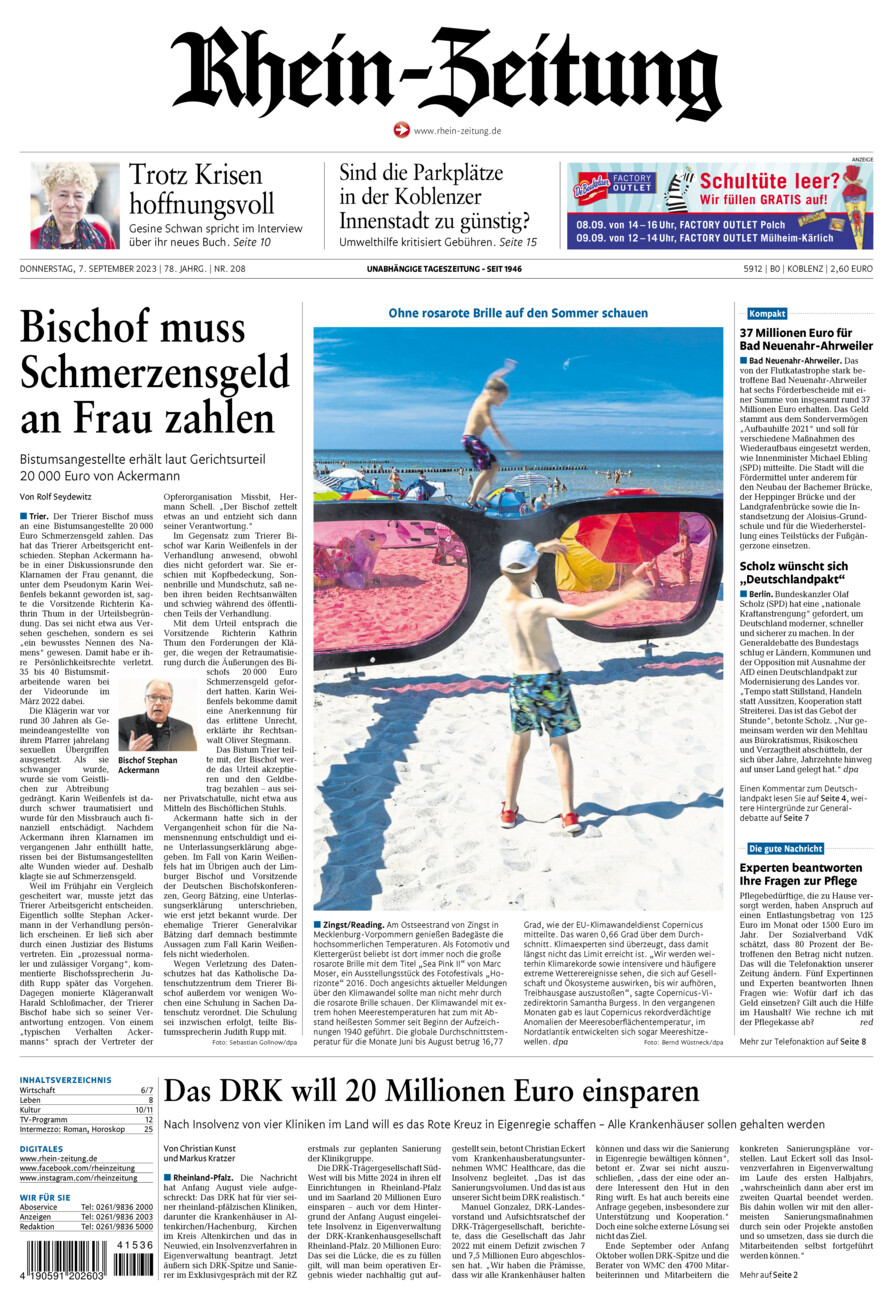 Rhein-Zeitung Koblenz & Region vom Donnerstag, 07.09.2023