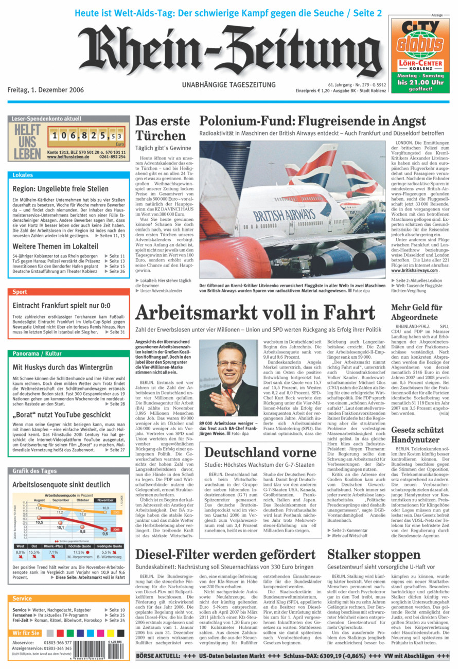 Rhein-Zeitung Koblenz & Region vom Freitag, 01.12.2006