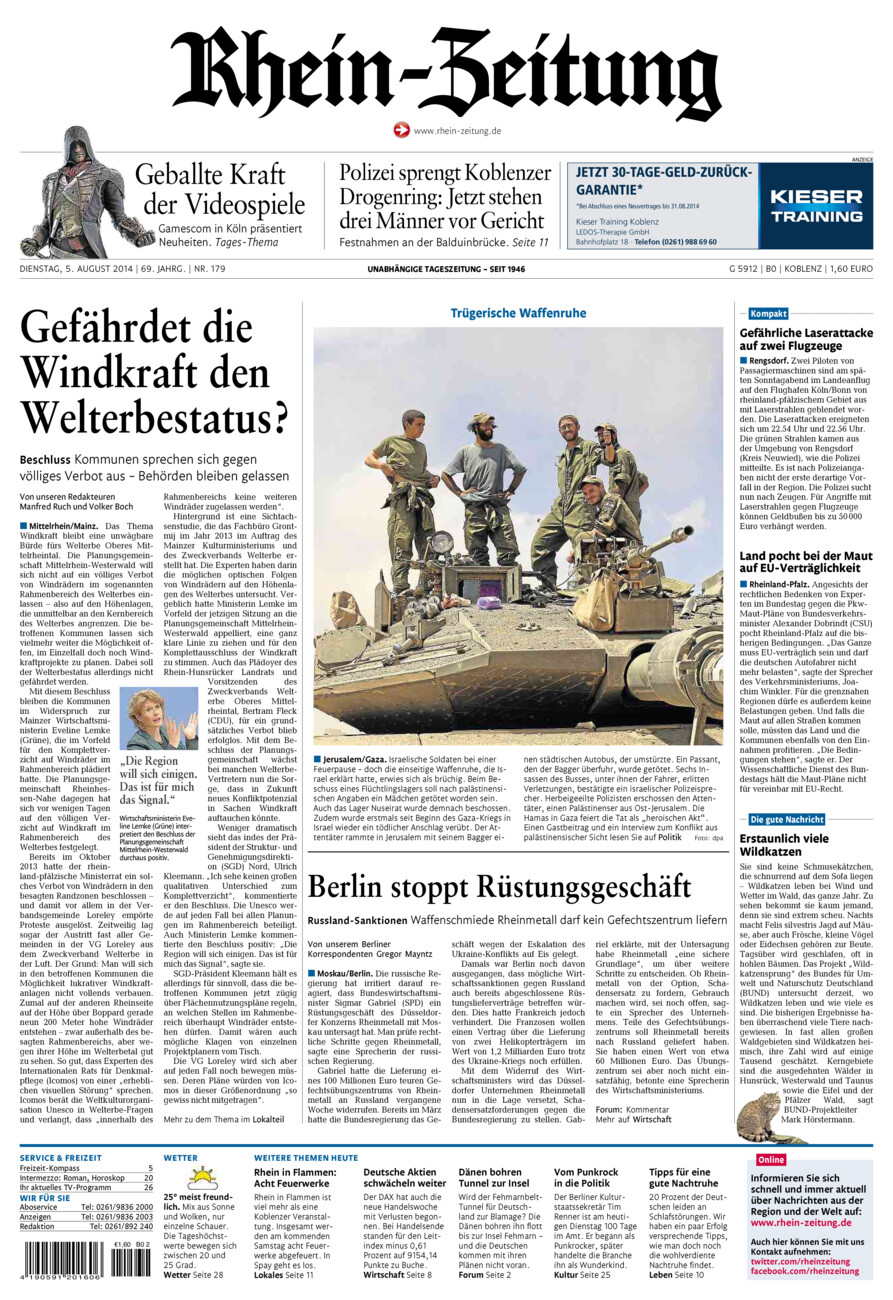 Rhein-Zeitung Koblenz & Region vom Dienstag, 05.08.2014