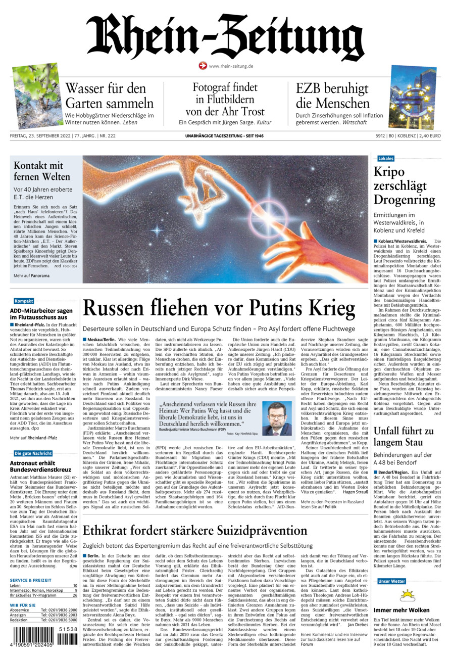 Rhein-Zeitung Koblenz & Region vom Freitag, 23.09.2022