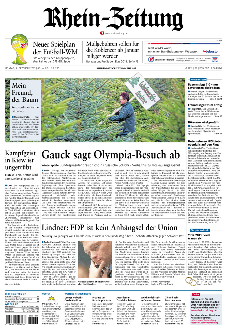 Rhein-Zeitung Koblenz & Region vom Montag, 09.12.2013