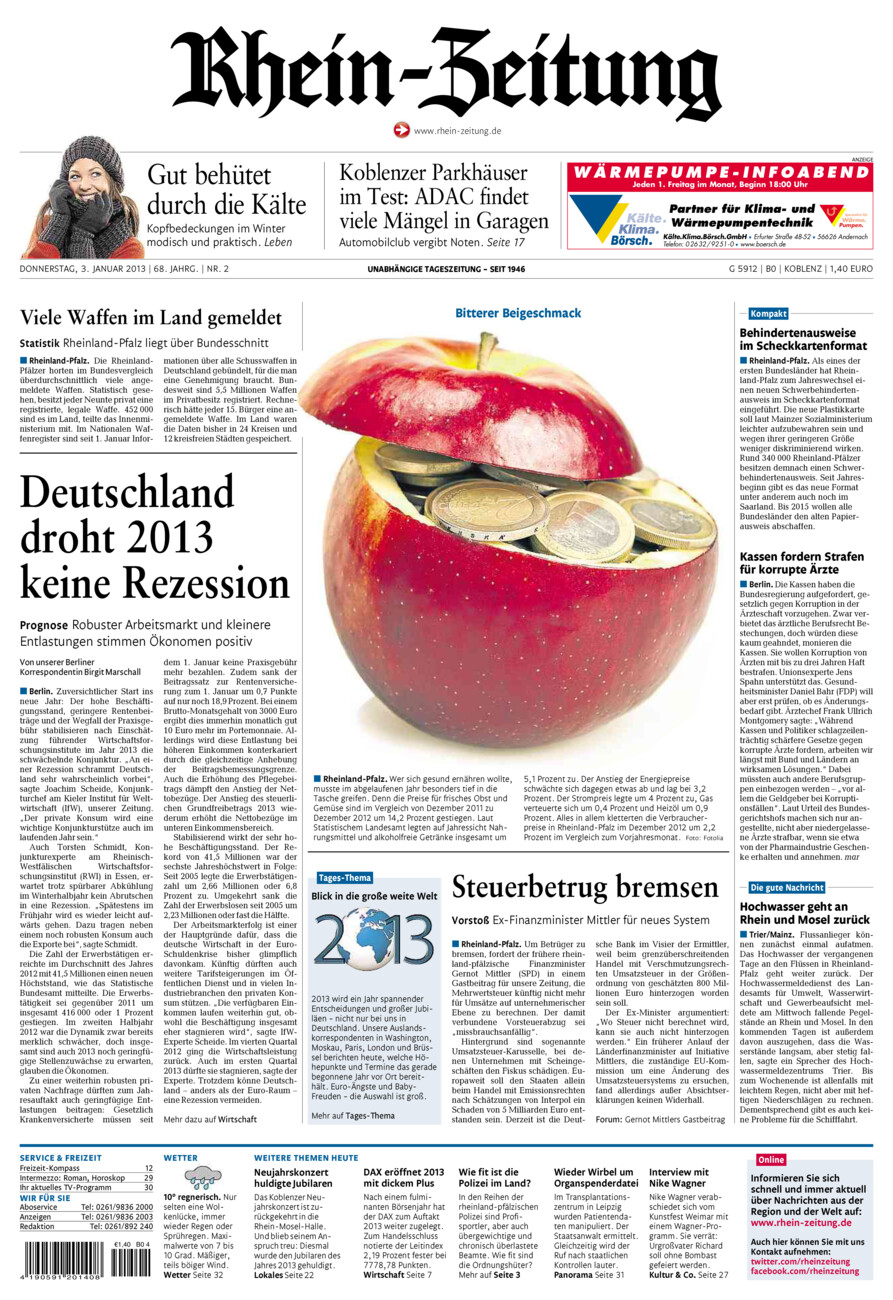 Rhein-Zeitung Koblenz & Region vom Donnerstag, 03.01.2013