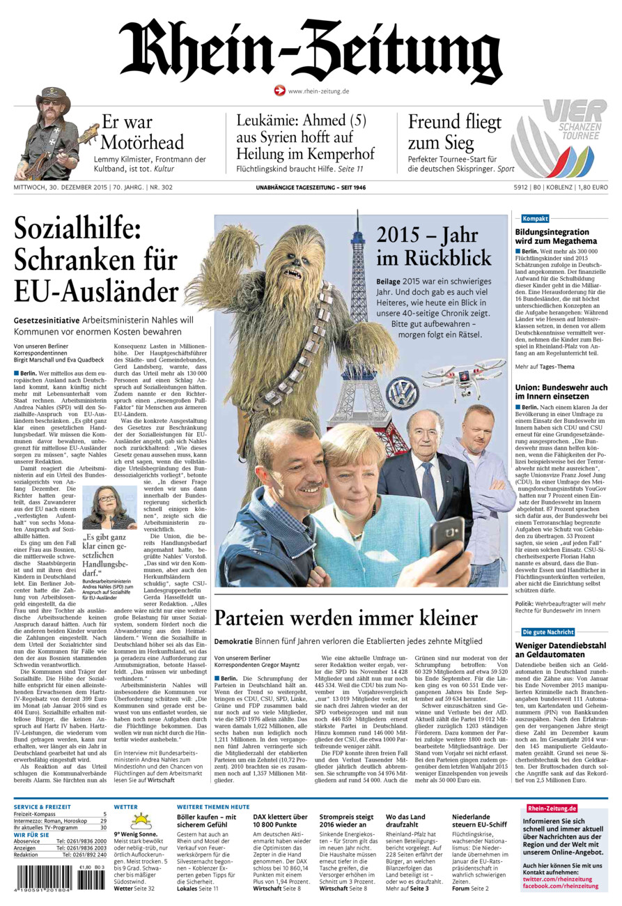 Rhein-Zeitung Koblenz & Region vom Mittwoch, 30.12.2015