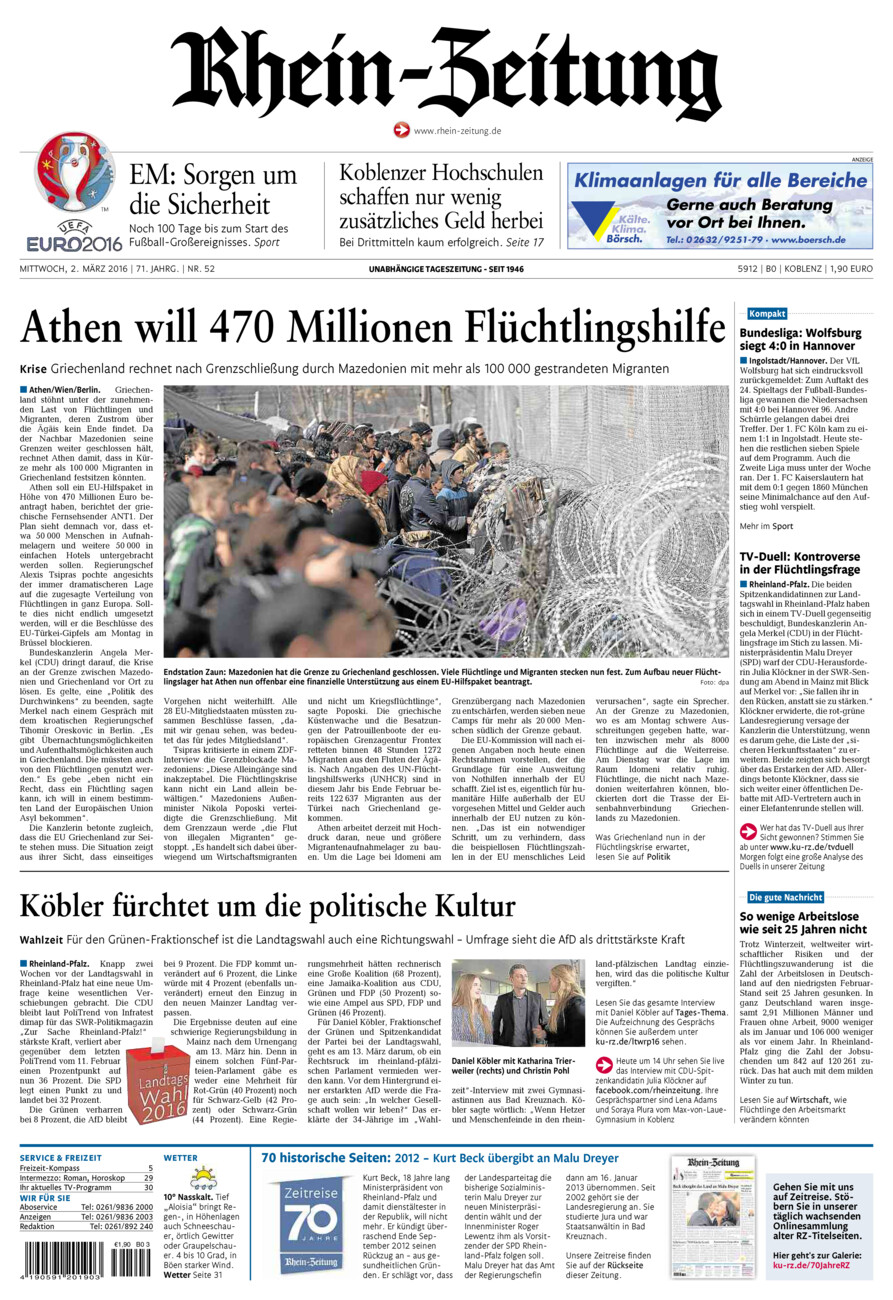 Rhein-Zeitung Koblenz & Region vom Mittwoch, 02.03.2016