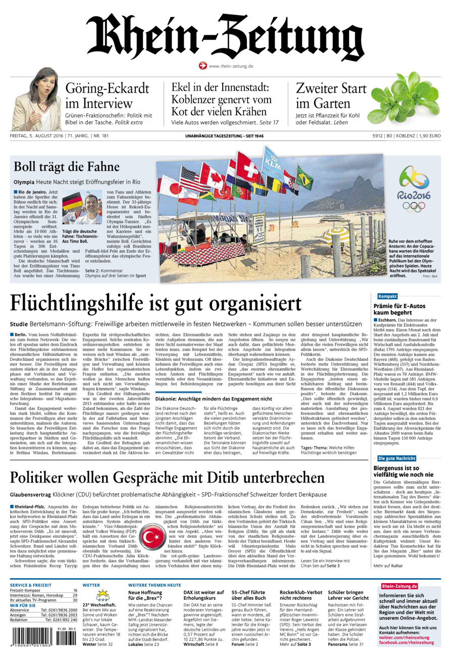 Rhein-Zeitung Koblenz & Region vom Freitag, 05.08.2016